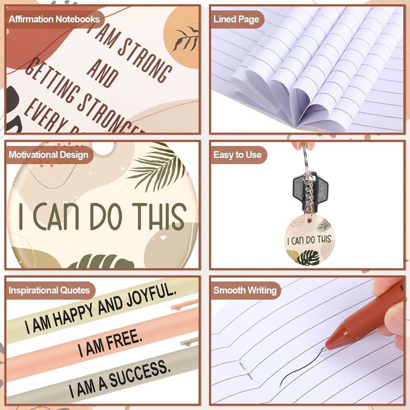 Mooliwe 72 Pcs/24 Set Positive Affirmation Gift Set Gratitude Notebooks with Pens Acrylic Keychains Small Bags Motivational Notepads for Women Coworkers Christmas Adults Party Favors (Boho) - Image 4